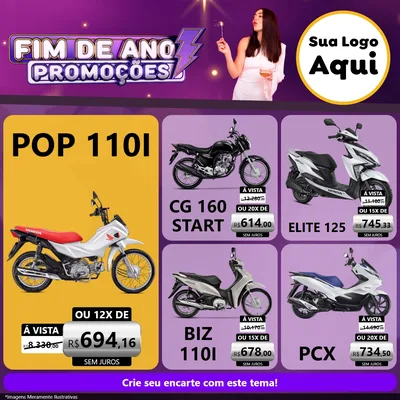 Modelo de Rede Social para Feed Facebook com o tema Fim de Ano Promoções para Concessionaria de Motos