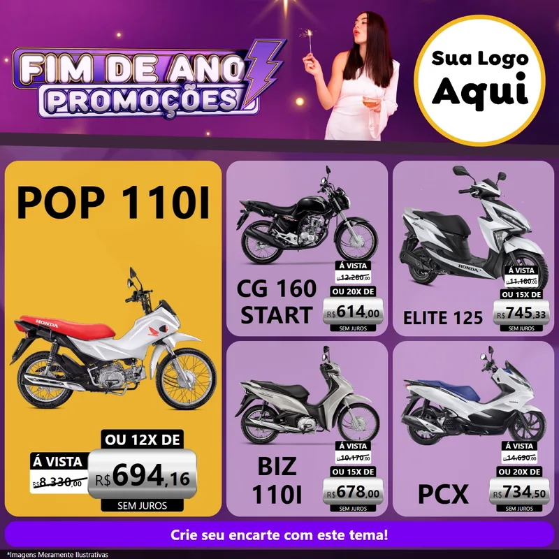 Modelo de Rede Social para Feed Facebook com o tema Fim de Ano Promoções para Concessionaria de Motos