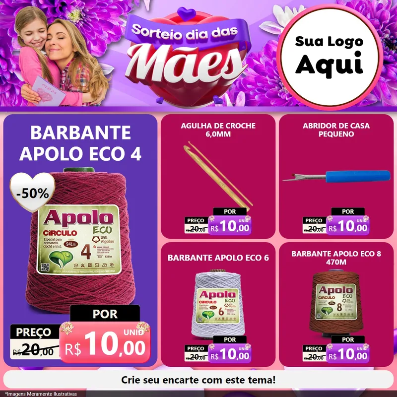 Modelo de Rede Social para Feed Facebook com o tema Sorteio Dia das Mães para Armarinho e Aviamentos