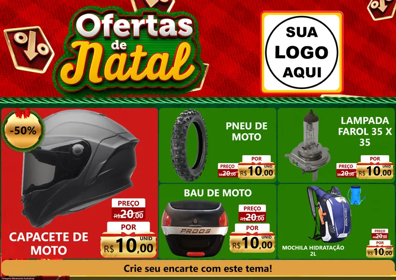 Modelo de Encarte para Encarte A4 Horizontal com o tema Ofertas de Natal para Moto peças