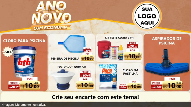 Modelo de TV para TV Horizontal com o tema Ano Novo Com Economia para Produtos para Piscina