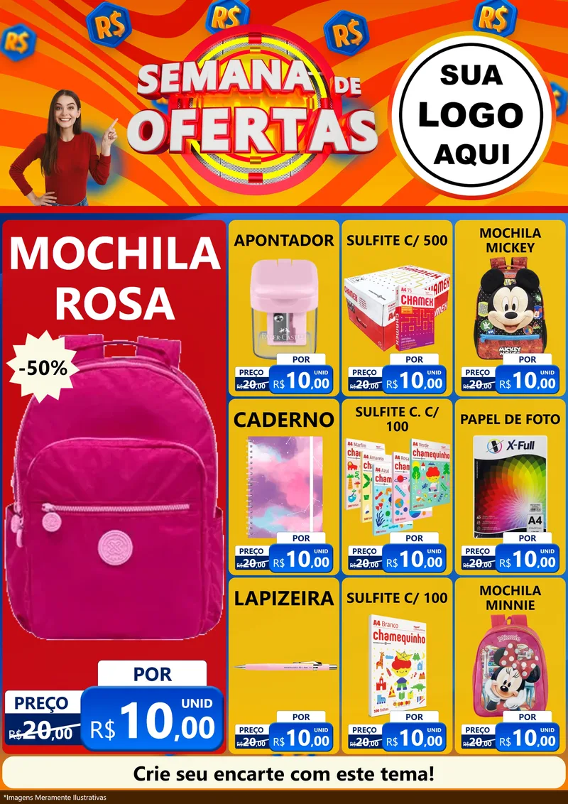 Modelo de Encarte para Encarte A4 Vertical com o tema Semana de Ofertas para Papelaria