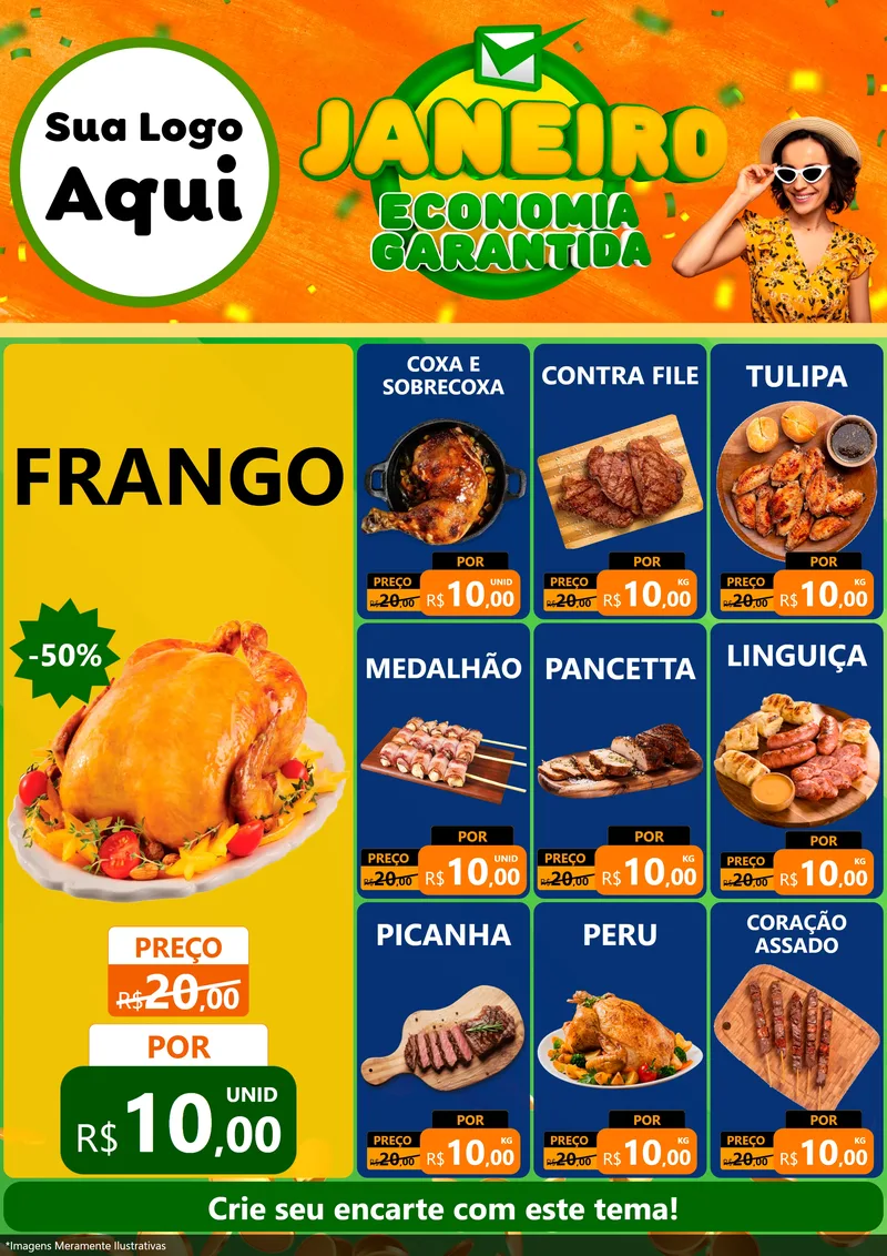 Modelo de Encarte para Encarte A4 Vertical com o tema Janeiro - Economia Garantida para Assados