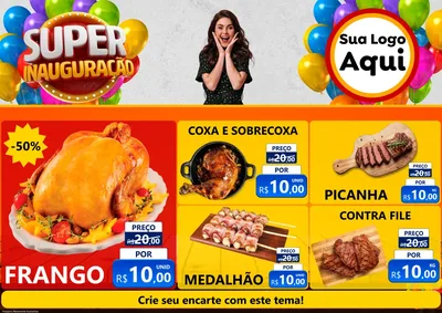 Modelo de Encarte para Encarte A4 Horizontal com o tema Super Inauguração para Assados
