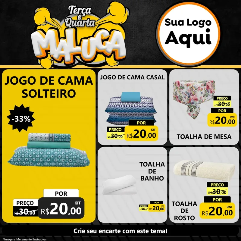 Modelo de Rede Social para Feed Facebook com o tema Terça e Quarta Maluca para Cama, Mesa e Banho