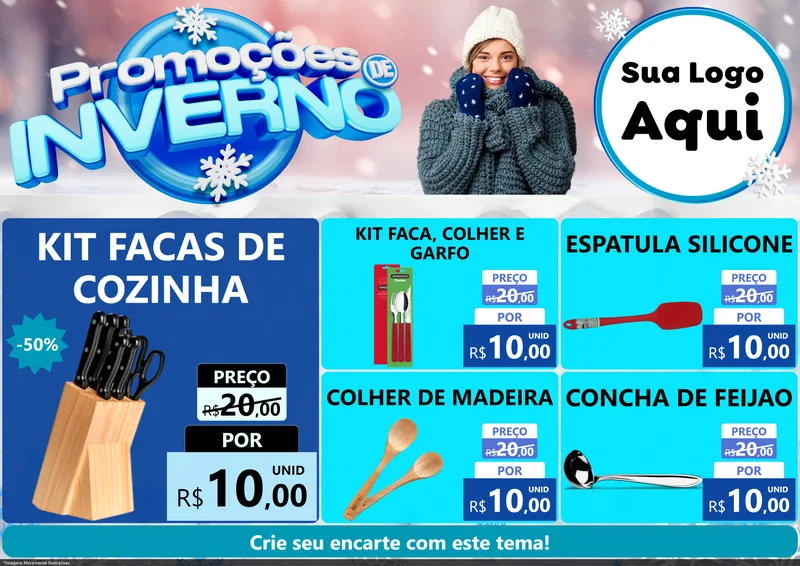 Modelo de Encarte para Encarte A4 Horizontal com o tema Promoções de Inverno para Utilidades Domésticas