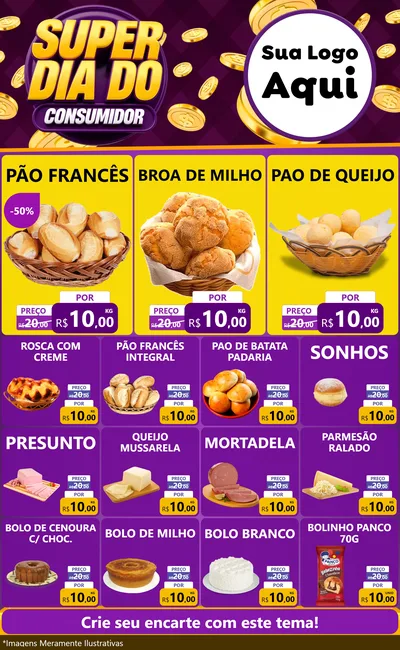 Modelo de Encarte para Encarte Grande com o tema Super Dia do Consumidor para Padaria