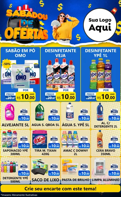Modelo de Encarte para Encarte Grande com o tema Sabadou de Ofertas para Produtos de Limpeza