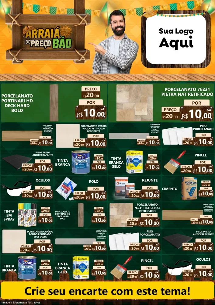 Modelo de Encarte para Encarte A4 Vertical com o tema Arraiá do preço bão para Pisos e revestimentos