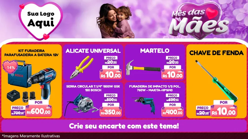 Modelo de TV para TV Horizontal com o tema Mês das Mães para Maquinas e Ferramentas