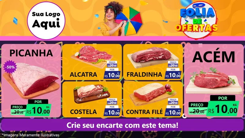 Modelo de TV para TV Horizontal com o tema Folia de Ofertas para Açougue