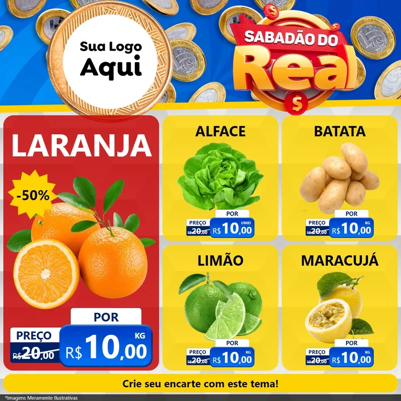 Modelo de Rede Social para Feed Facebook com o tema Sabadão do Real para Hortifrúti