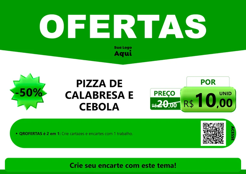 Modelo de Cartaz para Cartaz A4 Horizontal com o tema Ofertas Verde Cartaz para Pizzaria