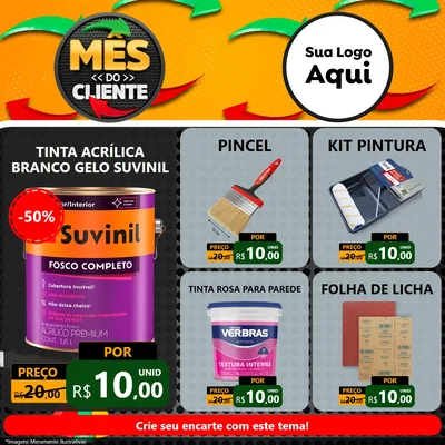 Modelo de Rede Social para Feed Facebook com o tema Mês do Cliente para Tintas e Ferramentas