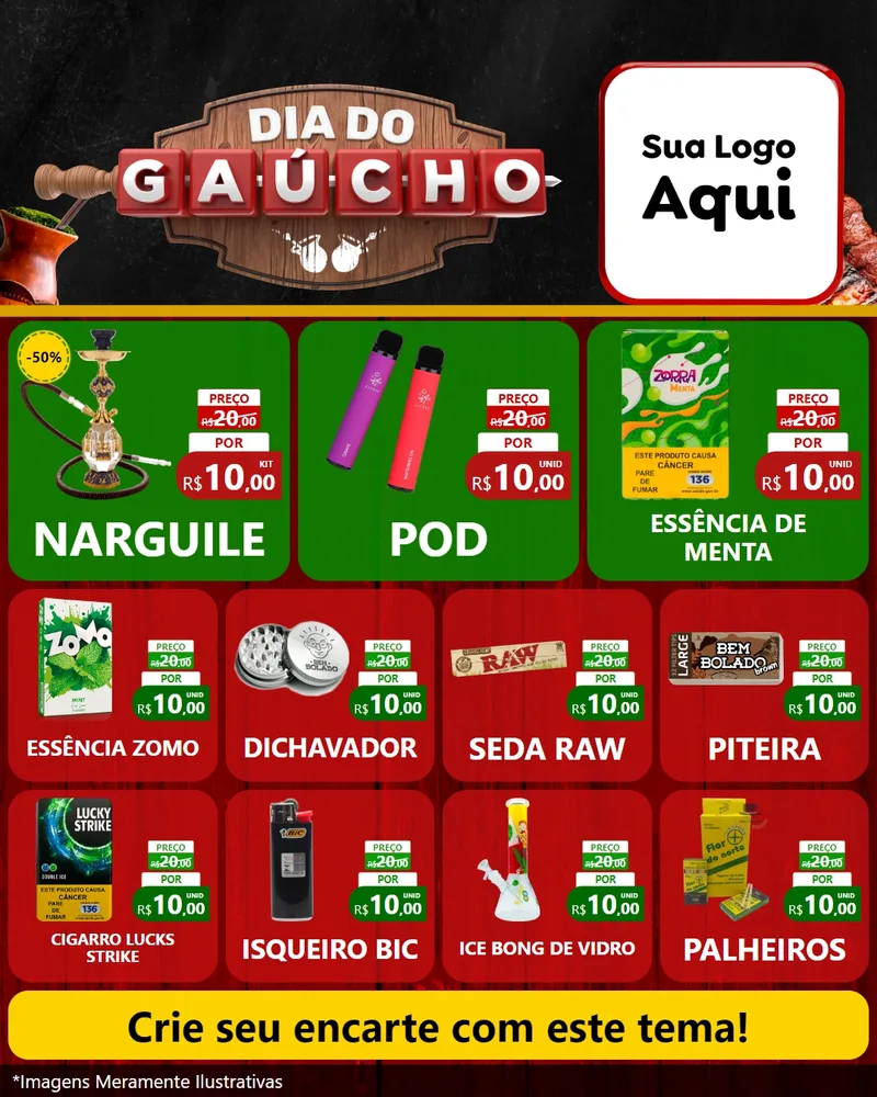 Modelo de Rede Social para Feed Instagram com o tema Dia do Gaúcho para Tabacaria