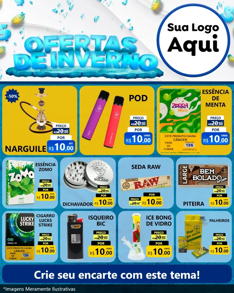 Modelo de Rede Social para Feed Instagram com o tema Ofertas de Inverno para Tabacaria