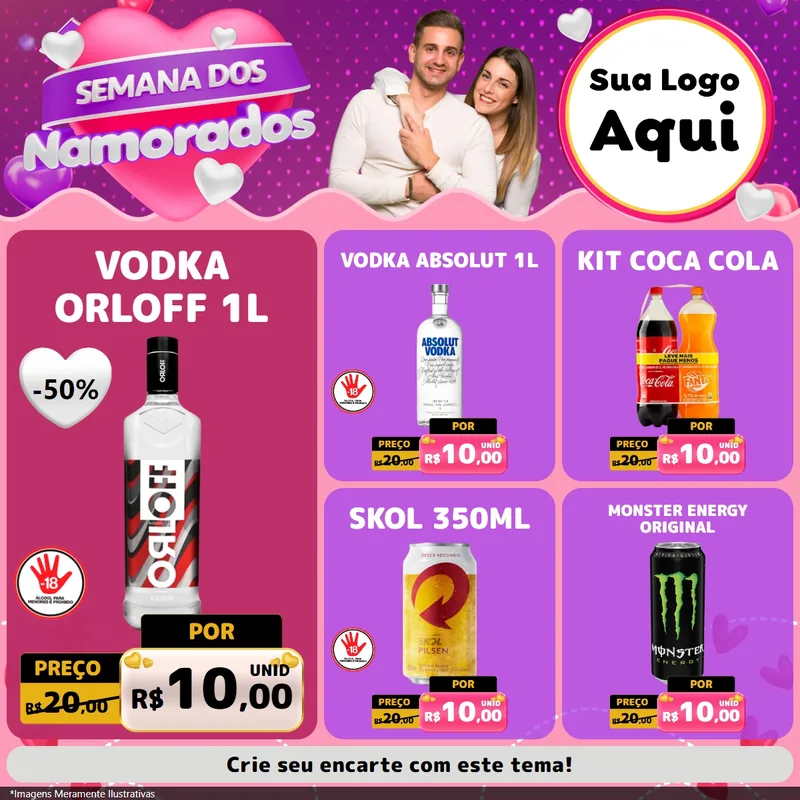 Modelo de Rede Social para Feed Facebook com o tema Semana dos Namorados para Distribuidora de bebidas