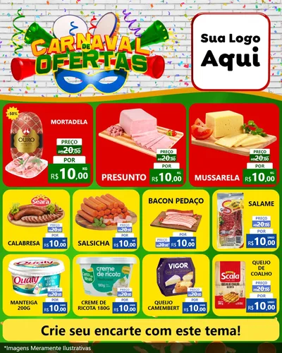 Modelo de Rede Social para Feed Instagram com o tema Carnaval de Ofertas para Frios e Laticínios