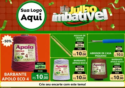 Modelo de Encarte para Encarte A4 Horizontal com o tema Julho Imbatível para Armarinho e Aviamentos