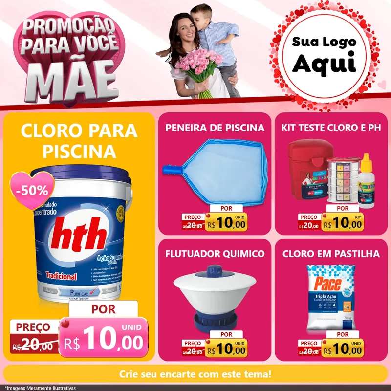 Modelo de Rede Social para Feed Facebook com o tema Promoção Para Você Mãe para Produtos para Piscina