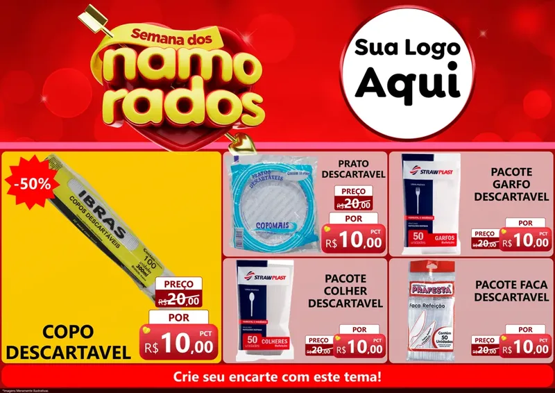 Modelo de Encarte para Encarte A4 Horizontal com o tema Semana dos namorados para Embalagens