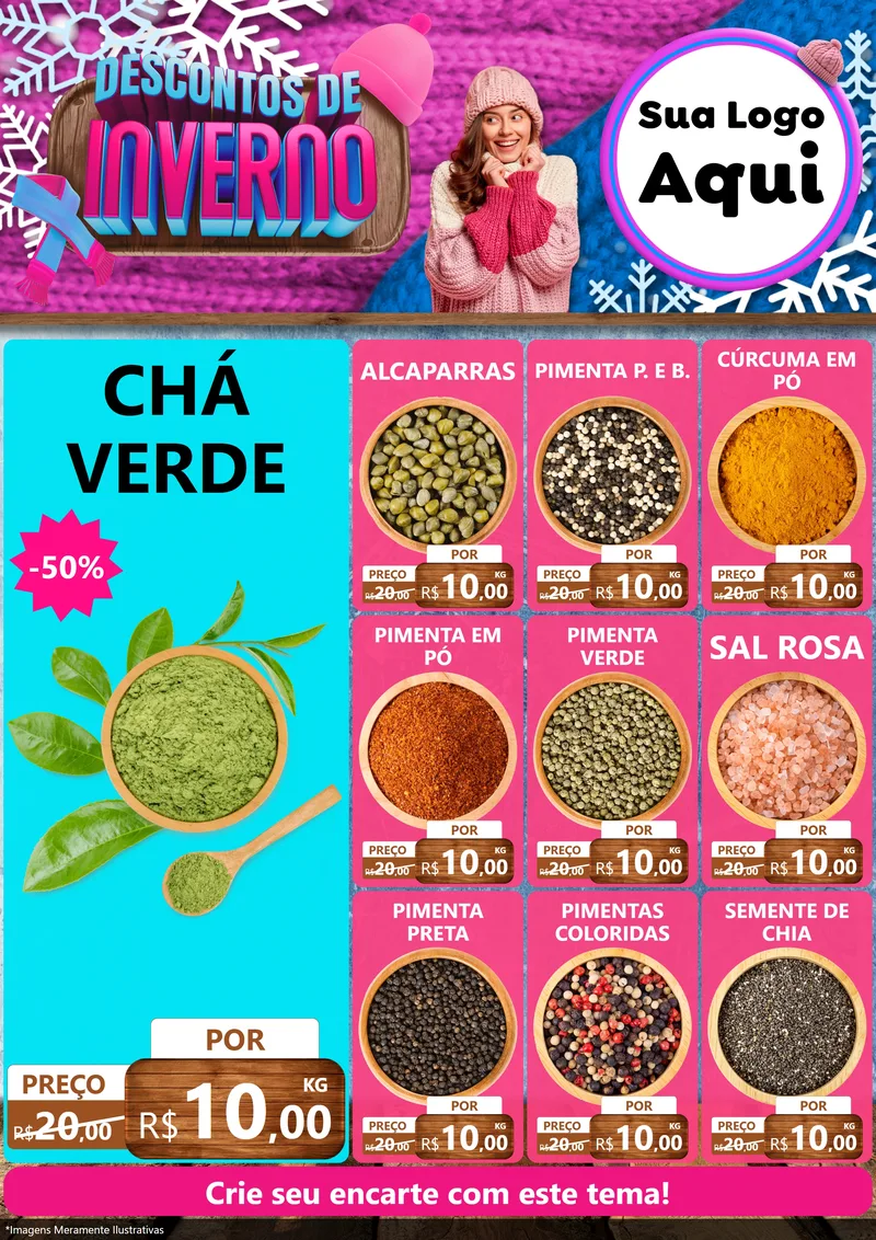 Modelo de Encarte para Encarte A4 Vertical com o tema Descontos de Inverno para Produtos Naturais