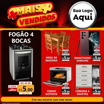 Modelo de Rede Social para Feed Facebook com o tema Mais Vendidos para Móveis e Eletro