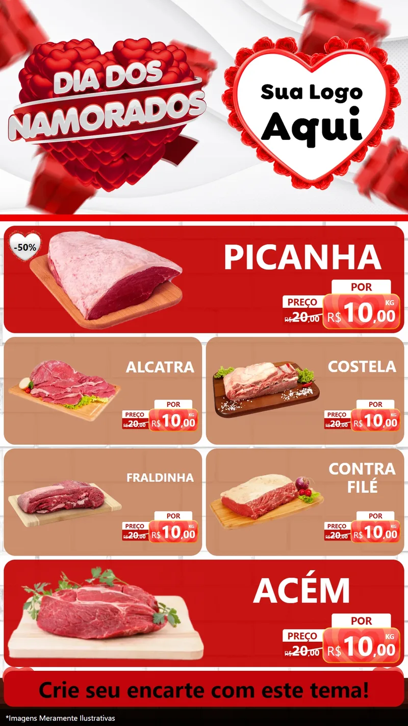 Modelo de TV para TV Vertical com o tema Dia dos Namorados para Açougue