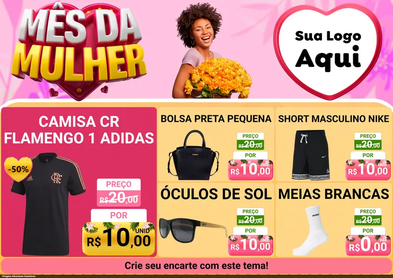 Modelo de Encarte para Encarte A4 Horizontal com o tema Mês da Mulher para Roupas e acessórios