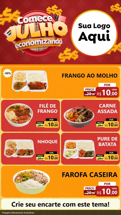 Modelo de TV para TV Vertical com o tema Comece Julho Economizando para Restaurante