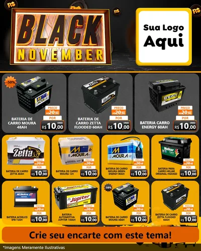 Modelo de Rede Social para Feed Instagram com o tema Black November para Baterias Elétricas