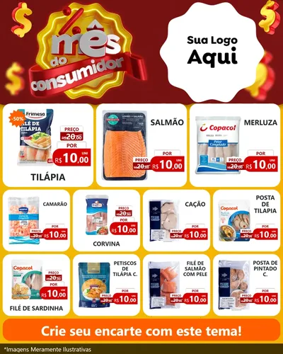 Modelo de Rede Social para Feed Instagram com o tema Mês do consumidor para Peixaria
