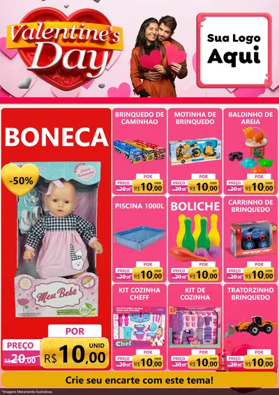 Modelo de Encarte para Encarte A4 Vertical com o tema Valentine's Day para Brinquedos