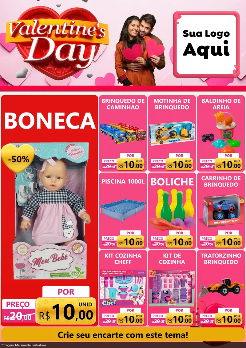 Modelo de Encarte para Encarte A4 Vertical com o tema Valentine's Day para Brinquedos