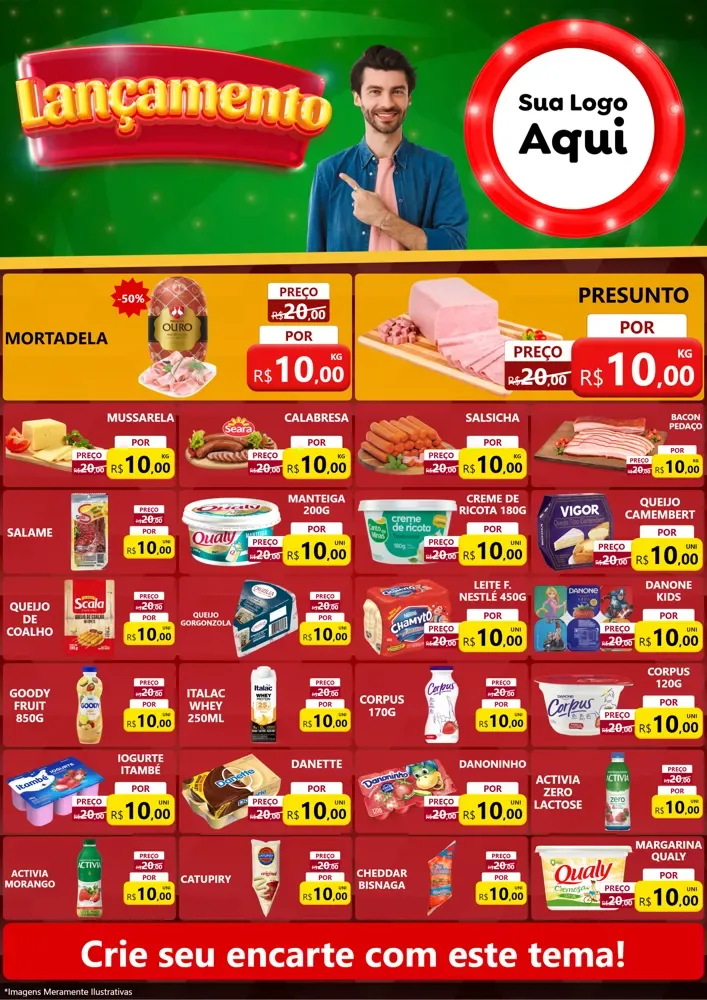 Modelo de Encarte para Encarte A4 Vertical com o tema Lançamento para Frios e Laticínios