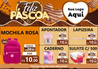 Modelo de Encarte para Encarte A4 Horizontal com o tema Feliz Páscoa para Papelaria
