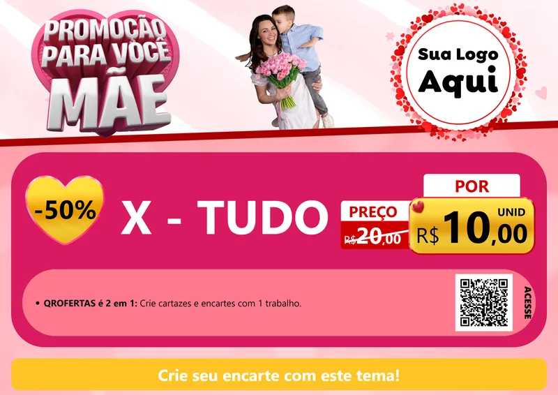 Modelo de Cartaz para Cartaz A4 Horizontal com o tema Promoção Para Você Mãe para Hamburgueria