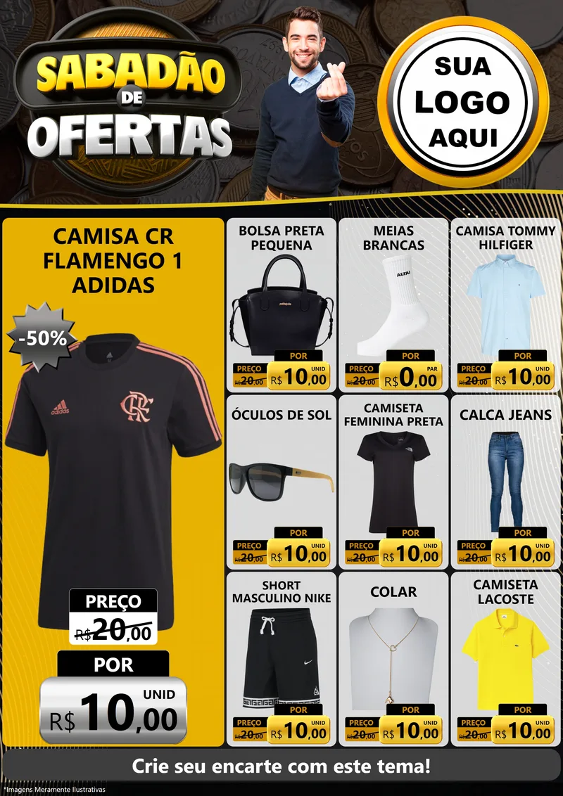 Modelo de Encarte para Encarte A4 Vertical com o tema Sabadão de Ofertas para Roupas e acessórios
