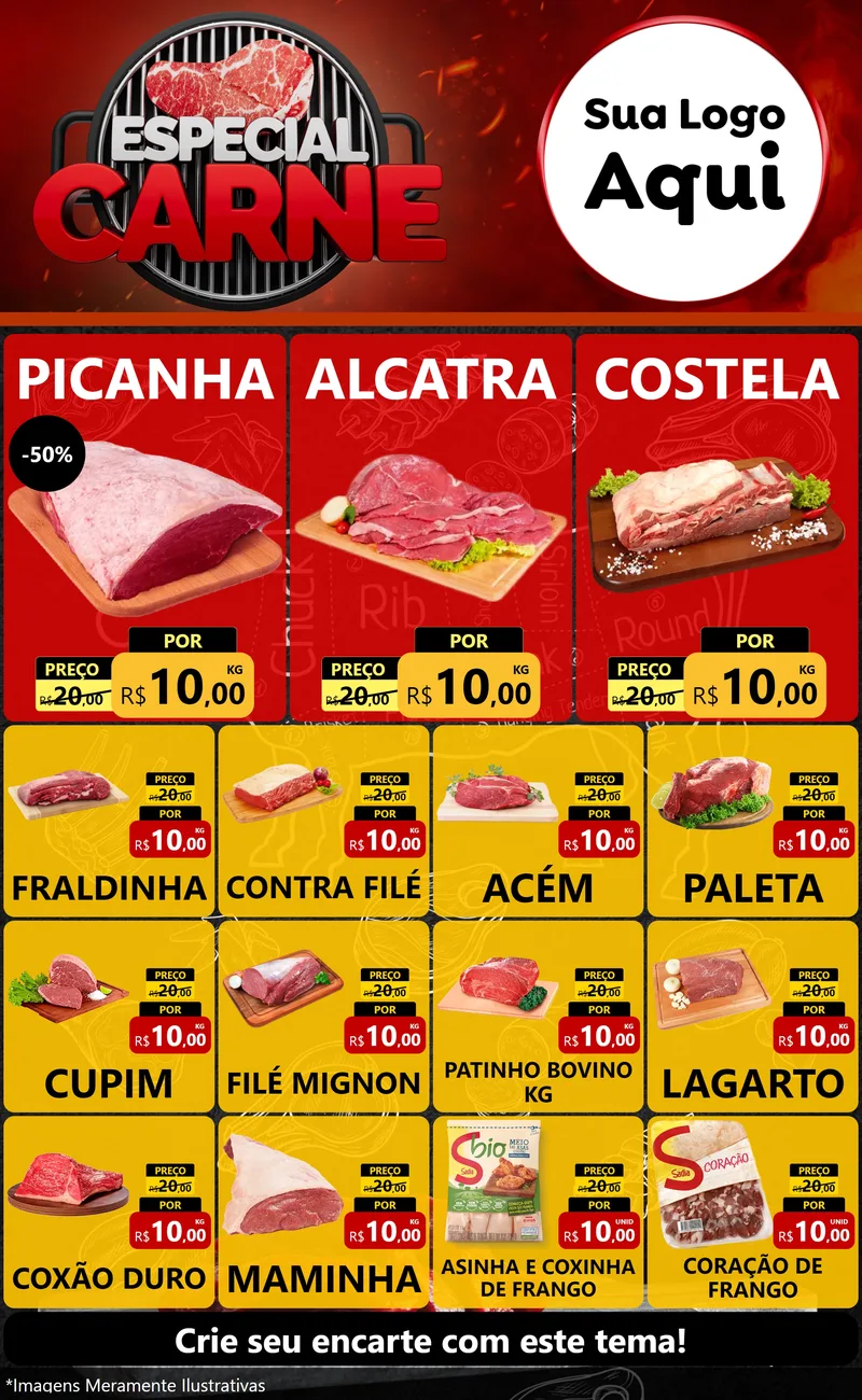 Modelo de Encarte para Encarte Grande com o tema Especial da Carne para Açougue
