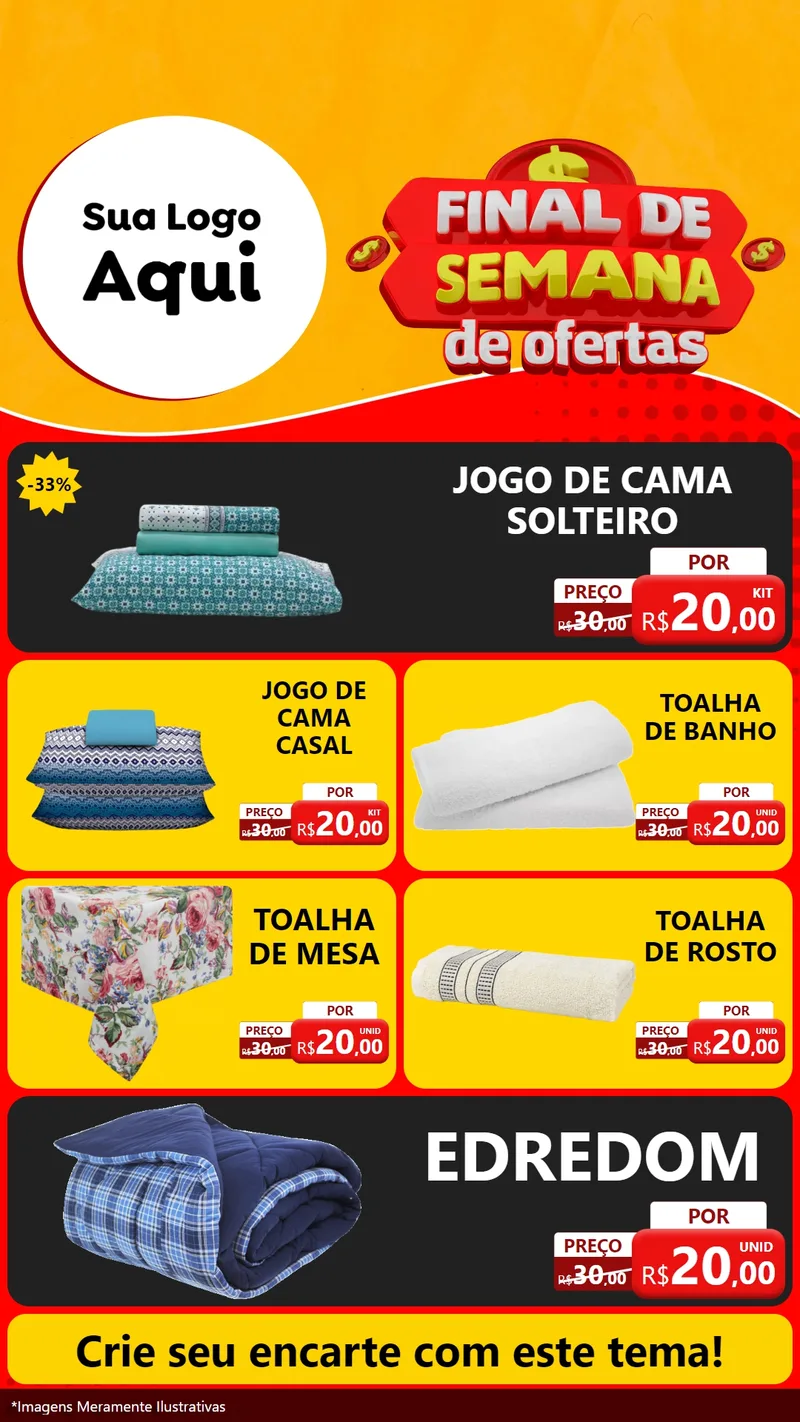 Modelo de TV para TV Vertical com o tema Final de Semana de Ofertas para Cama, Mesa e Banho