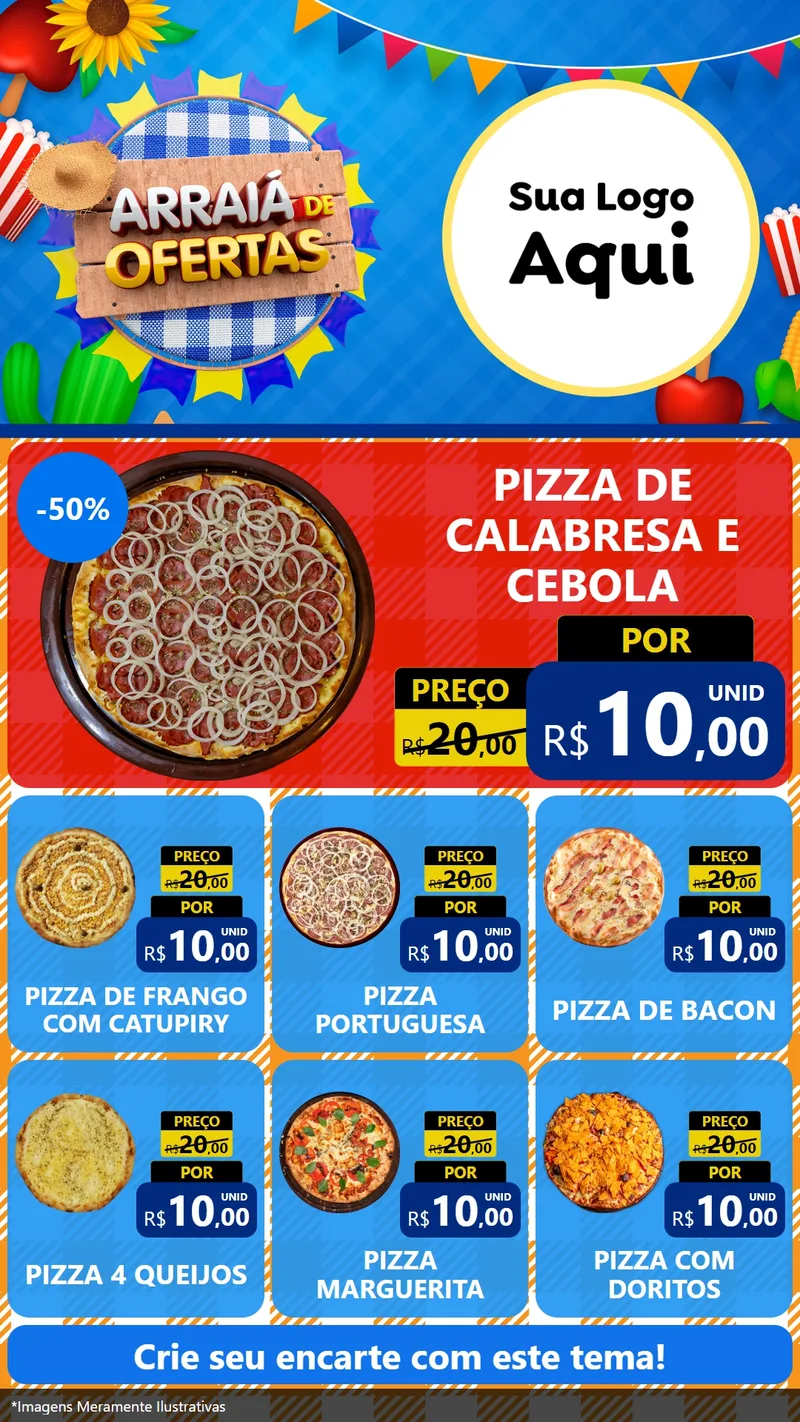 Modelo de Rede Social para Stories com o tema Arraiá de Ofertas para Pizzaria