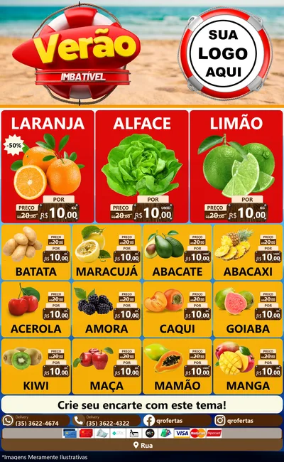 Modelo de Encarte para Encarte Grande com o tema Verão Imbatível para Hortifrúti
