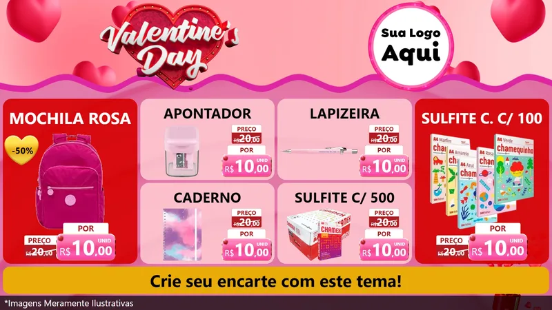 Modelo de TV para TV Horizontal com o tema Valentine's Day para Papelaria