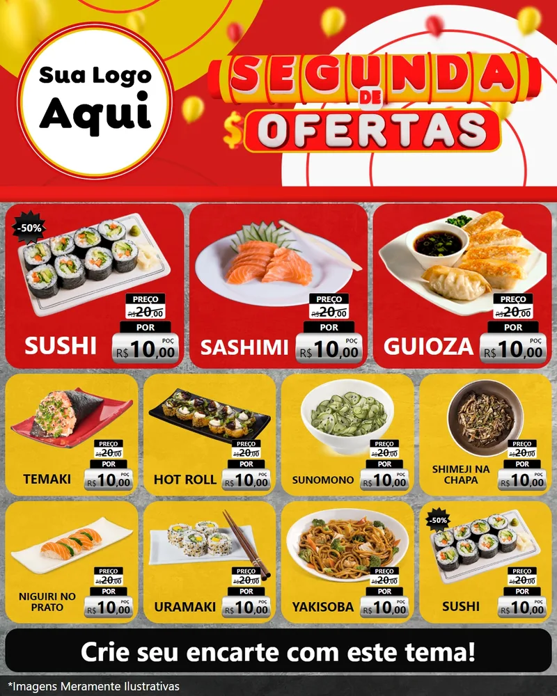 Modelo de Rede Social para Feed Instagram com o tema Segunda de Ofertas para Comida japonesa