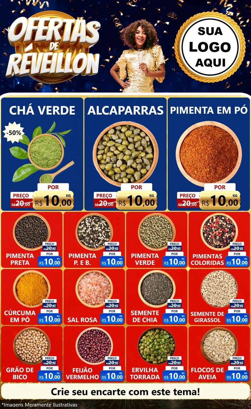 Modelo de Encarte para Encarte Grande com o tema Ofertas de Réveillon para Produtos Naturais