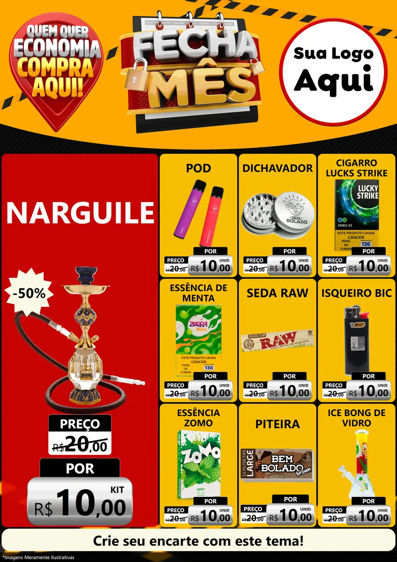 Modelo de Encarte para Encarte A4 Vertical com o tema Fecha Mês para Tabacaria