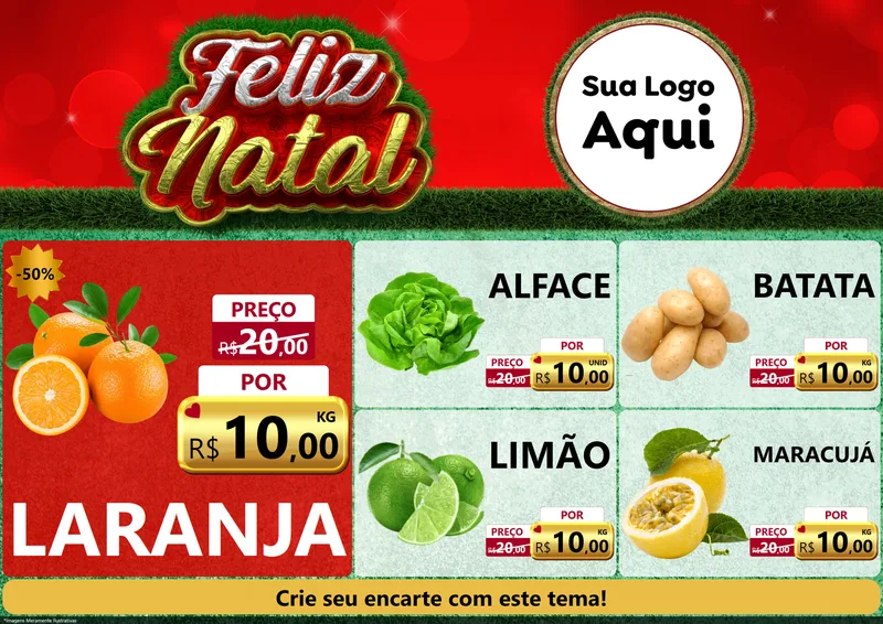 Modelo de Encarte para Encarte A4 Horizontal com o tema Feliz Natal para Hortifrúti