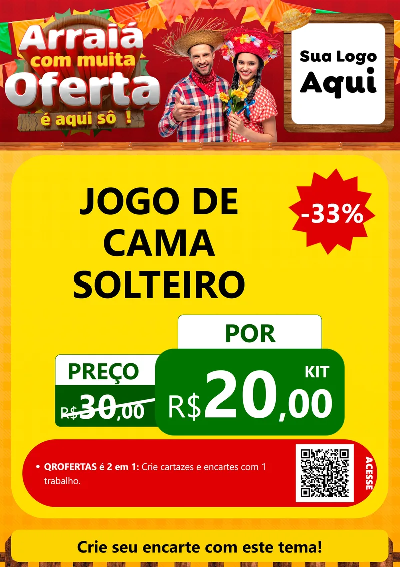 Modelo de Cartaz para Cartaz A4 Vertical com o tema Arraiá Com Muita Oferta - É Aqui Sô! para Cama, Mesa e Banho