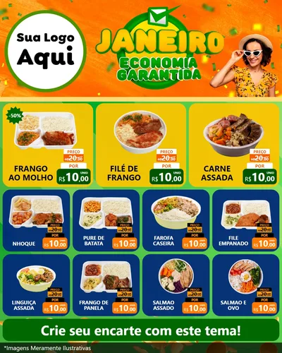 Modelo de Rede Social para Feed Instagram com o tema Janeiro - Economia Garantida para Restaurante