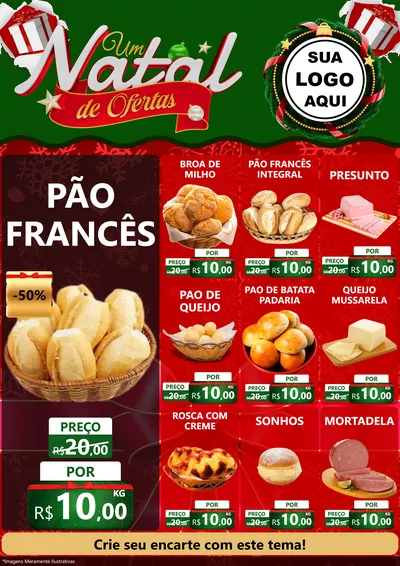 Modelo de Encarte para Encarte A4 Vertical com o tema Um Natal de Ofertas para Padaria